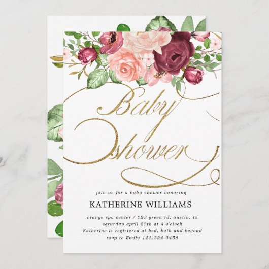 フローラ書の赤ちゃんシャワーの招待状 (正面/裏面)