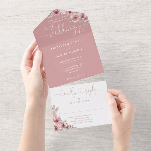 フローラ書道台本ほこりっぽいバラ結婚ズ オールインワン招待状 (貼ってはがせる)