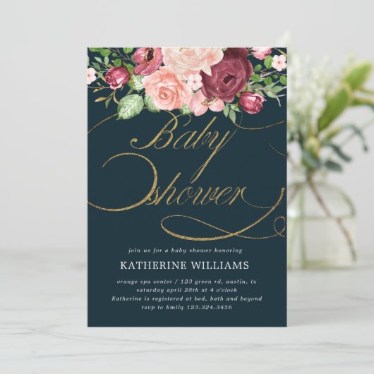 フローラ書道金ゴールド赤ちゃんシャワー招待 (スタンド正面)