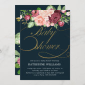 フローラ書道金ゴールド赤ちゃんシャワー招待 (正面/裏面)