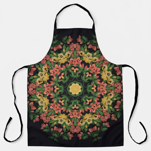 フローラ曼荼羅：赤、黄色ヴィンテージ。 エプロン (正面)