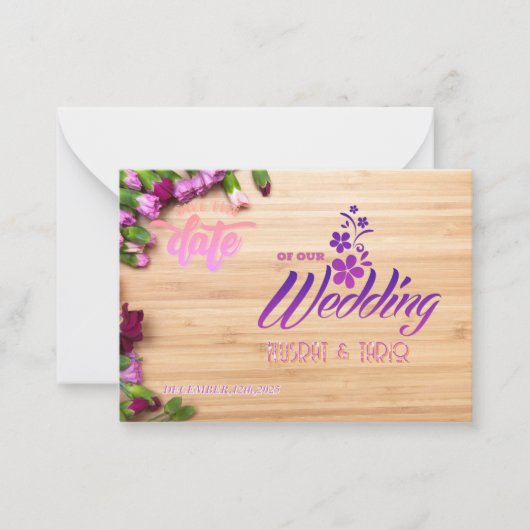 フローラ木目テクスチャ日付の保存 ノートカード (正面)