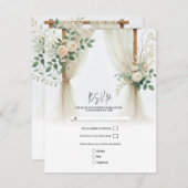 フローラ木製アーチグリーンリーバラウェディングRSVP 招待状 (正面/裏面)