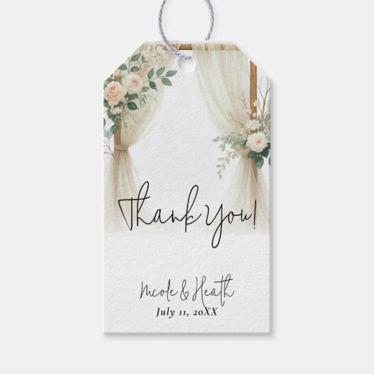 フローラ木製アーチグリーンリー素朴バラ結婚ズ ギフトタグ (正面)