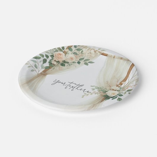 フローラ木製アーチグリーンリー素朴バラ結婚ズ ペーパープレート (アングル)