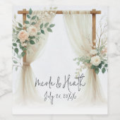 フローラ木製アーチグリーンリー素朴バラ結婚ズ ワインラベル (シングルラベル)