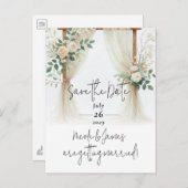 フローラ木製アーチ緑のバラ日付を保存 案内ポストカード (正面/裏面)