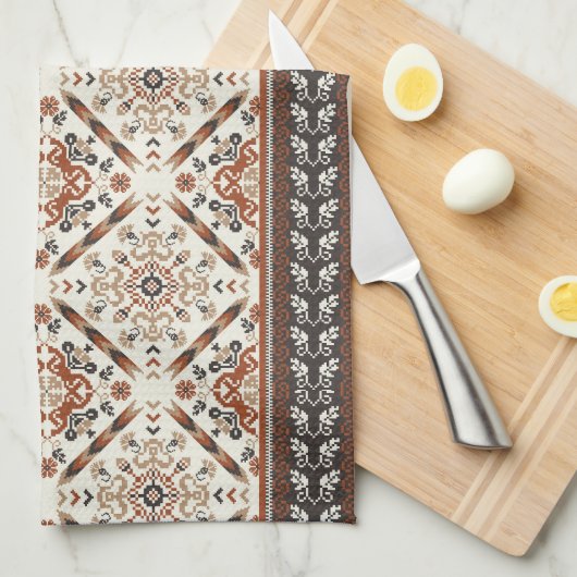 フローラ東洋民族模様 キッチンタオル (四つ折り)