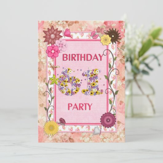 フローラ枠で61回目の誕生日パーティーの招待 招待状 (スタンド正面)