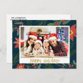 フローラ枠のハッピーホリデー ポストカード (正面/裏面)