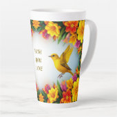 フローラ枠の明るい黄色鮮やかの鳥 カフェラテマグ (右アングル)