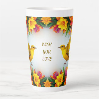フローラ枠の明るい黄色鮮やかの鳥 カフェラテマグ
