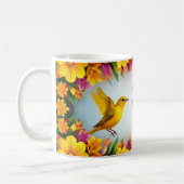 フローラ枠の明るい黄色鮮やかの鳥 コーヒーマグカップ (左)