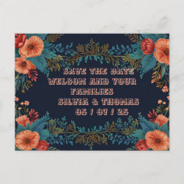 フローラ枠オレンジ色結婚の花はがき シーズンポストカード