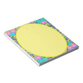 フローラ枠デザインの青い点の緑 ノートパッド (アングル)