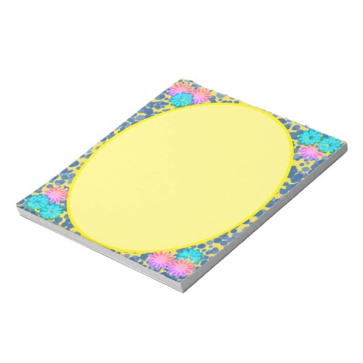 フローラ枠デザインの青い点の緑 ノートパッド (回転)