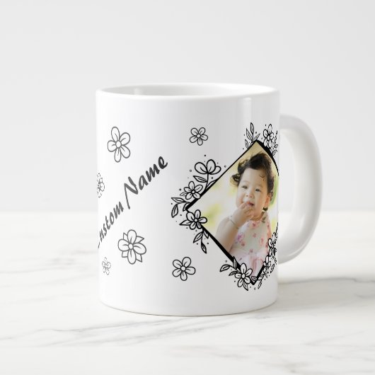フローラ枠パーソナライズされた写真 ジャンボコーヒーマグカップ (正面右)