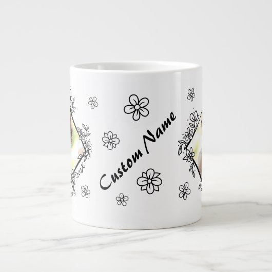 フローラ枠パーソナライズされた写真 ジャンボコーヒーマグカップ (正面)