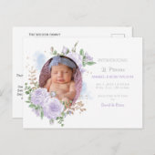 フローラ枠パープルガール写真誕生のお知らせ 案内ポストカード (正面/裏面)