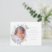 フローラ枠パープルガール写真誕生のお知らせ 案内ポストカード (スタンド正面)