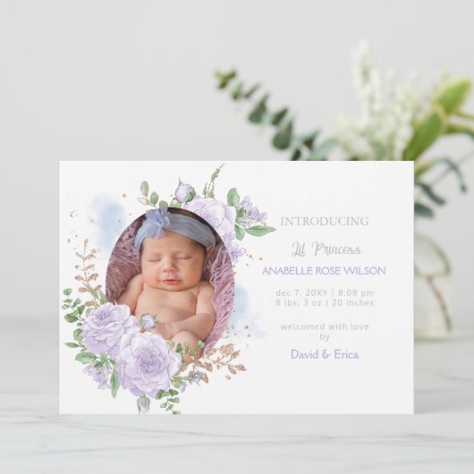 フローラ枠パープルガール写真誕生のお知らせ 案内状 (スタンド正面)