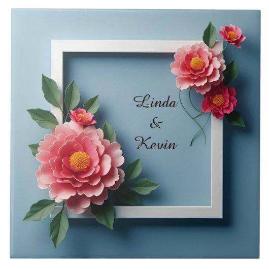 フローラ枠（ピンク色の花） タイル (正面)