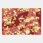 フローラ柄レッドゴールデン ラッピングペーパーシート (正面)