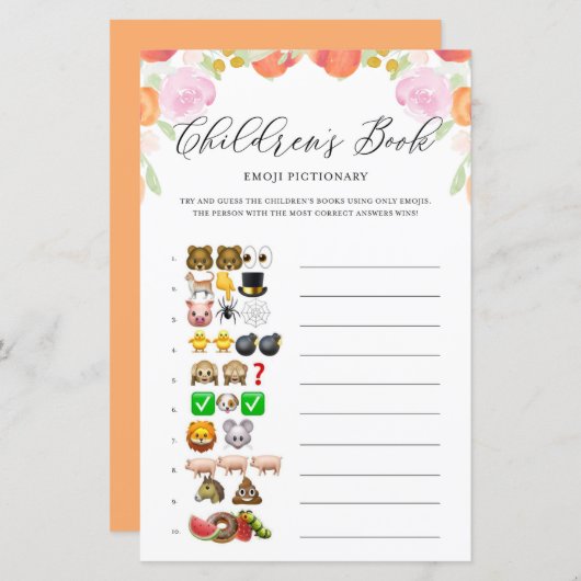 フローラ桃の絵文字の赤ちゃんシャワーゲーム (正面/裏面)