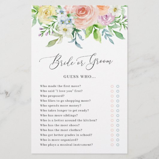 フローラ桃の花嫁または新郎ブライダルシャワーゲーム (正面)