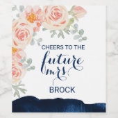 フローラ桃ピンクと海軍の水彩未来のミセス。 ワインラベル (シングルラベル)