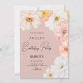 フローラ桃誕生日 招待状 (正面)