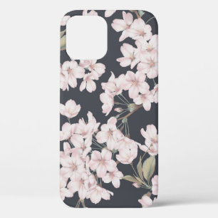 フローラ桜、ダークグレー、シームレスなパターン。 iPhone 12ケース