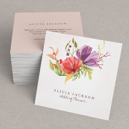 フローラ梅と紅水色ウェディングプランナー スクエア名刺