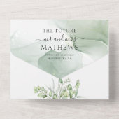 フローラ植物の緑のユーカリの写真結婚の オールインワン招待状 (裏面)