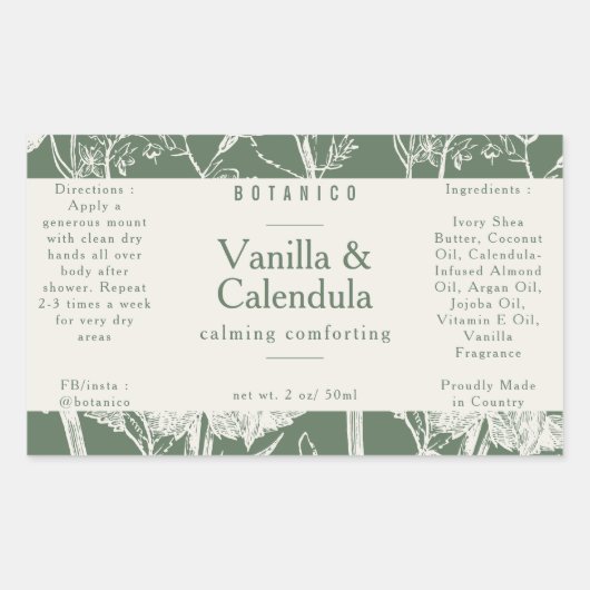 フローラ植物セージ緑石鹸の血清製品 長方形シール (正面)