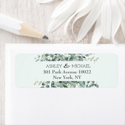 フローラ植物ユーカリの緑の枠結婚の ラベル (インサイチュ)