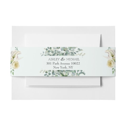 フローラ植物ユーカリの緑の枠結婚の 招待状ベリーバンド (正面例)