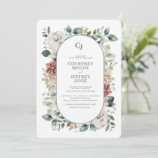 フローラ植物冬季ウェディング招待状 招待状 (スタンド正面)