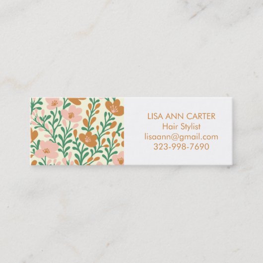 フローラ植物型かわいらしピンクと緑 スキニー名刺 (正面)