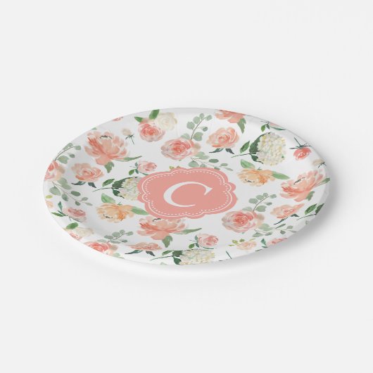 フローラ植物学プリントとYour Monogram ペーパープレート (アングル)