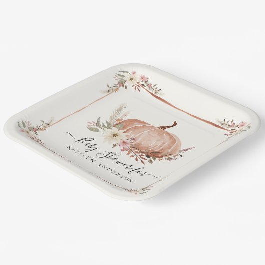 フローラ植物性秋カボチャ赤ちゃんガールシャワー ペーパープレート (傾斜あり)