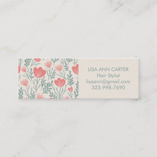 フローラ植物柄ソフトピンクとグリーン スキニー名刺 (正面)