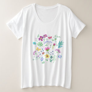 フローラ植物模様 プラスサイズTシャツ