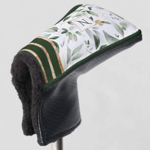 フローラ植物水彩金ゴールドグリッターモノグラム ゴルフヘッドカバー