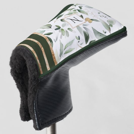 フローラ植物水彩金ゴールドグリッターモノグラム ゴルフヘッドカバー (3/4 正面)