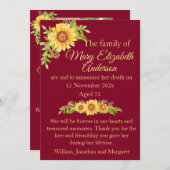 フローラ死と葬儀の発表ブルゴーニュ 案内状 (正面/裏面)