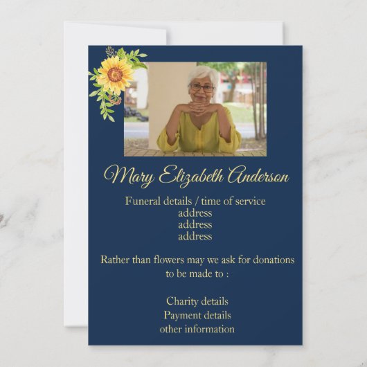 フローラ死と葬儀の発表ブルー 案内状 (裏面)