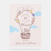 フローラ気球テディベアピンク赤ちゃんシャワー アクリルサイン (正面)