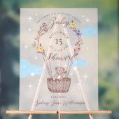 フローラ気球テディベアピンク赤ちゃんシャワー アクリルサイン (ニュートラル)