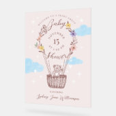 フローラ気球テディベアピンク赤ちゃんシャワー アクリルサイン (傾斜)